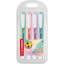 Stabilo Swing Cool Pastel Pack de 4 Marcadores Fluorescentes - Cuerpo Plano - Punta Biselada - Trazo entre 1 y 4mm - Tinta con Base de Agua - Colores Surtidos