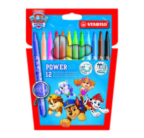 Stabilo Power Patrulla Canina Pack con 12 Rotuladores con DiseÃ±os de la Patrulla Canina - Punta Media de 2mm - Tinta Lavable - Capuchon Ventilado - Colores Surtidos