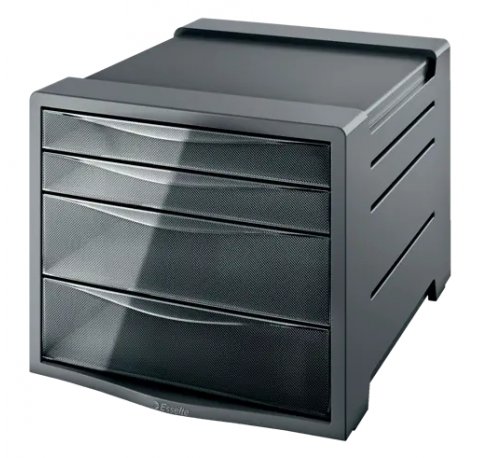 Esselte Intego Buc de 4 Cajones - 2 Medidas de Cajon - Deslizamiento Suave - Base con Goma Antideslizante - Color Gris