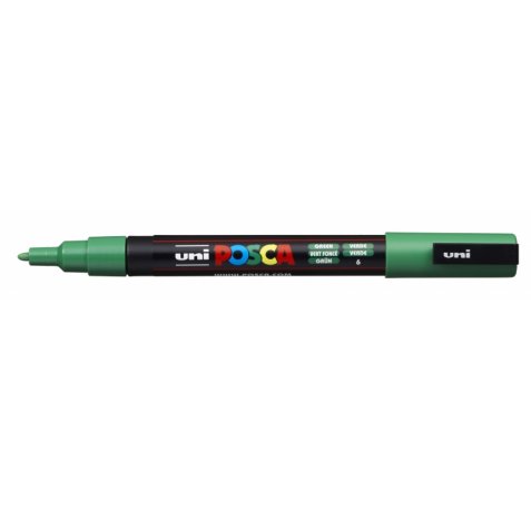Posca PC-3M Marcador de Pintura - Punta de Poliester Conica 0.9-1.3mm - Tinta Base al Agua - Resistente a la Luz - Color Verde (6 uds)