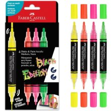 Faber-Castell Shake & Paint Black Edition Pack de 4 Rotuladores Acrilicos Doble Punta - Puntas Redondas de 1mm y 3mm - Tinta Acrilica al Agua - Colores Neon Surtidos
