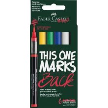 Faber-Castell Multimark Acrylic Brush Pack con 6 Rotuladores Acrilicos Punta Pincel - Trazo de 1 a 6mm - Tinta Acrilica a Base de Agua - Colores Basicos Surtidos