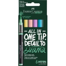 Faber-Castell Multimark Acrylic Brush Pack con 6 Rotuladores Acrilicos Punta Pincel - Trazo de 1 a 6mm - Tinta Acrilica a Base de Agua - Colores Pastel Surtidos