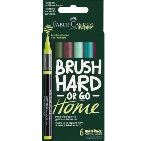 Faber-Castell Multimark Acrylic Brush Pack con 6 Rotuladores Acrilicos Punta Pincel - Trazo de 1 a 6mm - Tinta Acrilica a Base de Agua - Colores Tendencia Surtidos