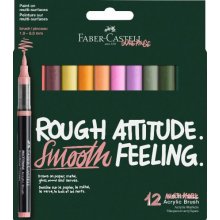 Faber-Castell Multimark Acrylic Brush Cottage Pack con 12 Rotuladores Acrilicos Punta Pincel - Trazo de 1 a 6mm - Tinta Acrilica a Base de Agua - Colores Surtidos