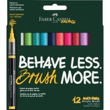 Faber-Castell Multimark Acrylic Brush Dopamin Pack con 12 Rotuladores Acrilicos Punta Pincel - Trazo de 1 a 6mm - Tinta Acrilica a Base de Agua - Colores Surtidos