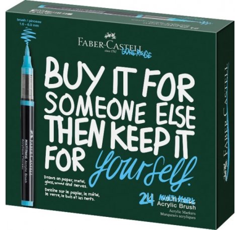 Faber-Castell Multimark Acrylic Brush Caja con 24 Rotuladores Acrilicos Punta Pincel - Trazo de 1 a 6mm - Tinta Acrilica a Base de Agua - Colores Surtidos