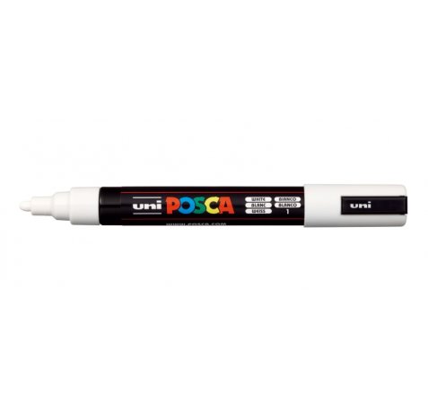 Posca PC-5M Marcador de Pintura - Punta de Bala 1.8-2.5mm - Tinta Base al Agua - Resistente a la Luz - Color Blanco (6 uds)