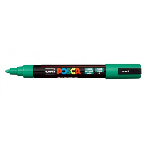 Posca PC-5M Marcador de Pintura - Punta de Bala 1.8-2.5mm - Tinta Base al Agua - Resistente a la Luz - No Permanente - Color Verde (6 uds)
