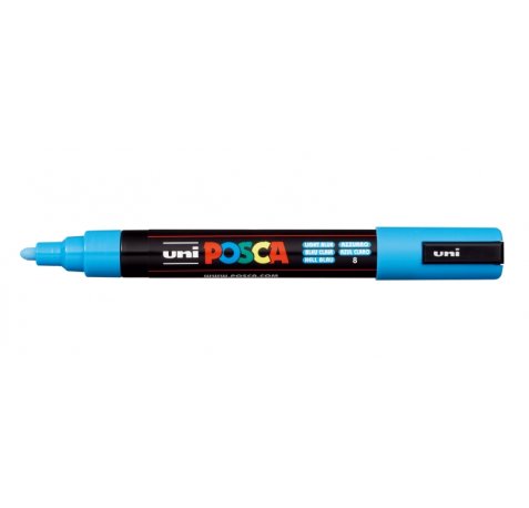 Posca PC-5M Marcador de Pintura - Punta de Bala 1.8-2.5mm - Tinta Base al Agua - Resistente a la Luz - No Permanente - Color Azul Claro (6 uds)