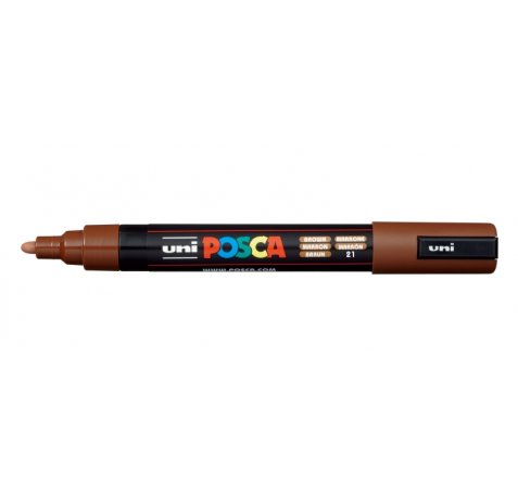 Posca PC-5M Marcador de Pintura - Punta de Bala 1.8-2.5mm - Tinta Base al Agua - Resistente a la Luz - No Permanente - Color Marrón (6 uds)
