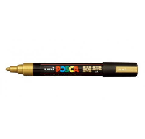 Posca PC-5M Marcador de Pintura - Punta de Poliester 1.8-2.5mm - Tinta Base al Agua - Resistente a la Luz - Color Oro (6 uds)