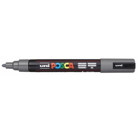 Posca PC-5M Marcador de Pintura - Punta de Bala 1.8-2.5mm - Tinta Base al Agua - Resistente a la Luz - Color Gris Profundo (6 uds)