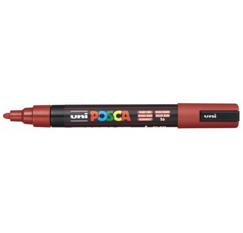 Posca PC-5M Marcador de Pintura - Punta de Bala 1.8-2.5mm - Tinta Base al Agua - Resistente a la Luz - No Permanente - Color Rojo Rubí (6 uds)