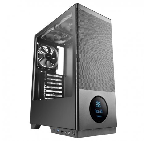 Tacens Sagitta20 Torre ATX - Pantalla de Monitoreo Integrado - 3 Ventiladores de 120mm - Ventana de Cristal Tempado - Malla Antipolvo Frontal - Color Negro
