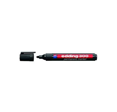 Edding 300 Rotulador Permanente - Punta Redonda - Trazo entre 1.5 y 3 mm. - Tinta Casi Inodora - Capuchon con Clip - Secado Rapido - Color Negro (10 uds)