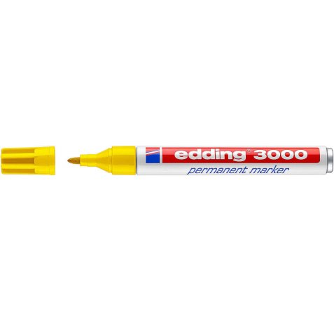 Edding 3000 Rotulador Permanente - Punta Redonda de 1.5mm - Trazo entre 1.5 y 3mm - Recargable - Secado Rapido - Color Amarillo (10 uds)