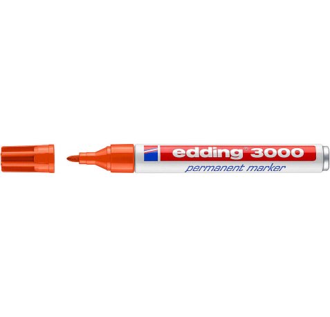 Edding 3000 Rotulador Permanente - Punta Redonda de 1.5mm - Trazo entre 1.5 y 3mm - Recargable - Secado Rapido - Color Naranja (10 uds)