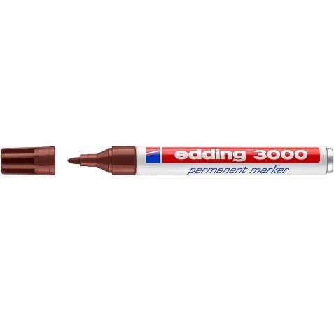 Edding 3000 Rotulador Permanente - Punta Redonda de 1.5mm - Trazo entre 1.5 y 3mm - Recargable - Secado Rapido - Color Marron (10 uds)