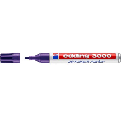 Edding 3000 Rotulador Permanente - Punta Redonda de 1.5mm - Trazo entre 1.5 y 3mm - Recargable - Secado Rapido - Color Violeta (10 uds)