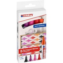 Edding 3000 Pack de 5 Rotuladores Permanentes Colores Calidos - Punta Redonda de 1.5mm - Trazo entre 1.5 y 3mm - Recargable - Secado Rapido - Colores Surtidos