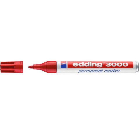 Edding 3000 Rotulador permanente - Punta redonda de 1.5mm - Trazo entre 1.5mm y 3.0mm - Recargable - Secado Instantaneo - Color Rojo (10 uds)