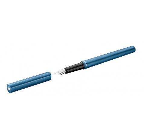 Pelikan Ineo Pluma Estilografica - Punta M - Caja Metalica - Aluminio Anodizado Satinado - Forma de Gota Antivuelco - Incluye Recambio - Color Azul