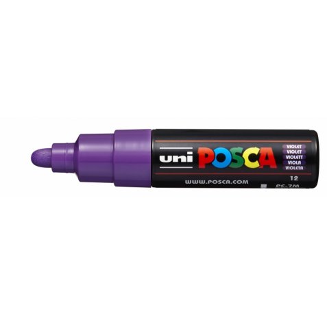 Posca PC-7M Marcador de Pintura - Punta de Bala 4.5-5.5mm - Tinta Base al Agua - Resistente a la Luz - No Permanente - Color Violeta (6 uds)