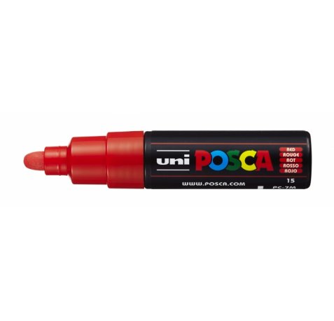 Posca PC-7M Marcador de Pintura - Punta de Bala 4.5-5.5mm - Tinta Base al Agua - Resistente a la Luz - No Permanente - Color Rojo (6 uds)