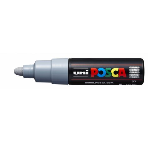 Posca PC-7M Marcador de Pintura - Punta de Bala 4.5-5.5mm - Tinta Base al Agua - Resistente a la Luz - Color Gris (6 uds)