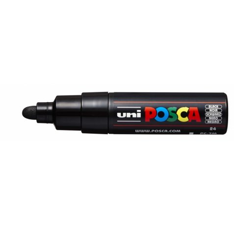 Posca PC-7M Marcador de Pintura - Punta de Bala 4.5-5.5mm - Tinta Base al Agua - Resistente a la Luz - Color Negro (6 uds)
