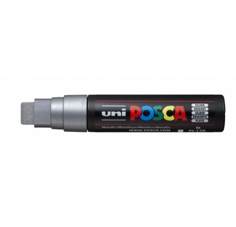 Posca PC-17K Marcador de Pintura - Punta Biselada de Poliester 15mm - Tinta Base al Agua - Resistente a la Luz - No Permanente - Color Plata (5 uds)