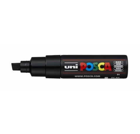 Posca PC-8K Marcador de Pintura - Punta Biselada Acrilica 8mm - Tinta Base al Agua - Resistente a la Luz - No Permanente - Color Negro (6 uds)