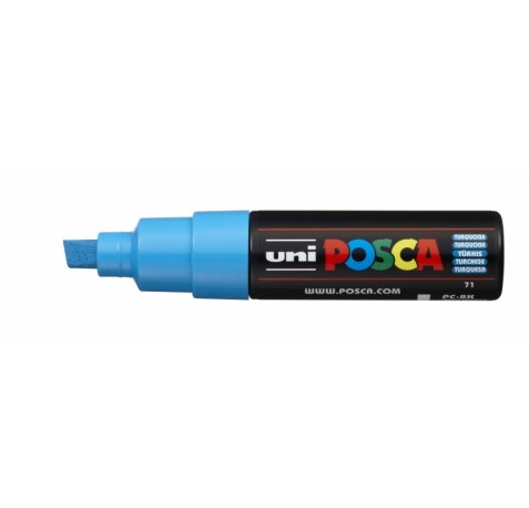 Posca PC-8K Marcador de Pintura - Punta Biselada Acrilica 8mm - Tinta Base al Agua - Resistente a la Luz - No Permanente - Color Turquesa (6 uds)