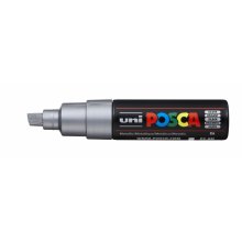 Posca PC-8K Marcador de Pintura - Punta Biselada Acrilica 8mm - Tinta Base al Agua - No Permanente - Resistente a la Luz - Color Plata Metálico (6 uds)