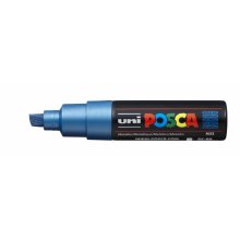 Posca PC-8K Marcador de Pintura - Punta Biselada Acrilica 8mm - Tinta Base al Agua - No Permanente - Resistente a la Luz - Inodoro - Ideal para Carteleria y Decoracion - Color Azul Metálico (6 uds)