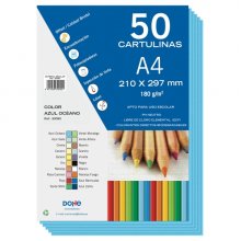 Dohe Pack de 50 Cartulinas A4 180 g/m² - Aptas para Impresion - PH Neutro - Libres de Cloro Elemental - Color Azul Oceano