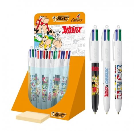 Bic 4 Colours Asterix Expositor con 30 Boligrafos de Bola Retractil DiseÃ±os Comic Asterix - Punta Media de 1.0mm - 3 DiseÃ±os Diferentes