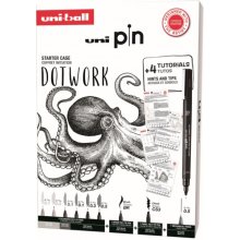 Uni-ball Uni Pin Dotwork Pack de 8 Rotuladores Calibrados 0.1, 0.3, 0.5, Brush y CS3 + 1 Portaminas Shalaku S + 4 Tutoriales + Consejos, Sugerencias y Ejercicios para Practicar de la Artista Ophelie Dhayere - Tinta Pigmentada Resistente al Agua y Luz - Co
