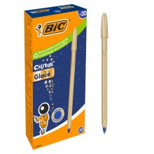 Bic Cristal Glace Boligrafo de Bola - Cuerpo Opaco en Color Oro Mate - Punta Redonda de 1mm - Trazo 0.4mm - Tinta con Base de Aceite - Color de la Tinta Azul (20 uds)