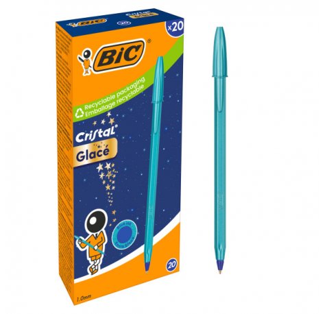 Bic Cristal Glace Boligrafo de Bola - Cuerpo Opaco en Color Azul Metalizado Mate - Punta Redonda de 1mm - Trazo 0.4mm - Tinta con Base de Aceite - Color de la Tinta Azul (20 uds)