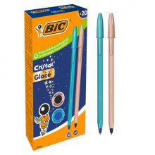 Bic Cristal Glace Pack con 20 Boligrafos de Bola - Cuerpo Opaco en Color Azul Metalizado Mate y Cobre Mate - Punta Redonda de 1mm - Trazo 0.4mm - Tinta con Base de Aceite - Color de la Tinta 10x Azul, 10x Negro
