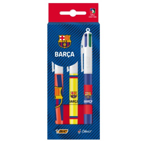 Bic 4 Colours BarÃ§a Pack con 3 Boligrafos de Bola Retractil - 3 DiseÃ±os Diferentes - Punta Media de 1.0mm