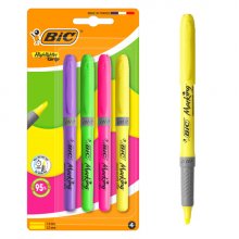 Bic Highlighter Grip Pack con 4 Marcadores Fluorescentes - Punta Biselada - Trazo entre 1.60 y 3.30 mm - Grip Texturizado - Colores Surtidos