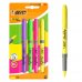 Bic Highlighter Grip Pack con 4 Marcadores Fluorescentes - Punta Biselada - Trazo entre 1.60 y 3.30 mm - Grip Texturizado - Colores Surtidos