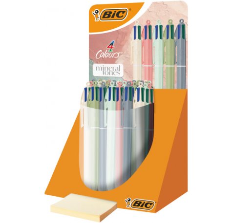 Bic 4 Colours Mineral Tones Expositor con 30 Boligrafos de Bola Retractil - 5 Colores Diferentes - Punta Media de 1.0mm - Colores Surtidos