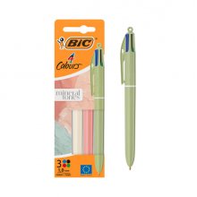 Bic 4 Colours Mineral Tones Pack con 3 Boligrafos de Bola Retractil - 3 Colores Diferentes - Punta Media de 1.0mm - Colores Surtidos