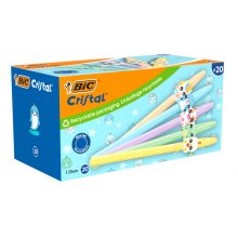 Bic Cristal Pastel Figurines Pack con 20 Boligrafos de Bola - Cuerpo Opaco en Colores Pastel con Figuras de Animales - Punta Redonda de 1mm - Trazo 0.4mm - Tinta con Base de Aceite - Color de la Tinta Azul