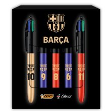 Bic 4 Colours BarÃ§a Ed. Lujo Pack con 5 Boligrafos de Bola Retractil - 5 DiseÃ±os Diferentes - Punta Media de 1.0mm