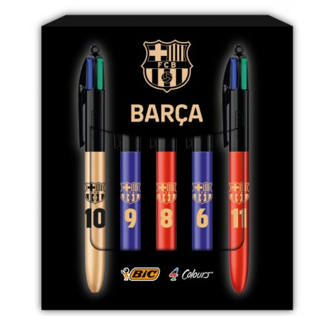 Bic 4 Colours BarÃ§a Ed. Lujo Pack con 5 Boligrafos de Bola Retractil - 5 DiseÃ±os Diferentes - Punta Media de 1.0mm